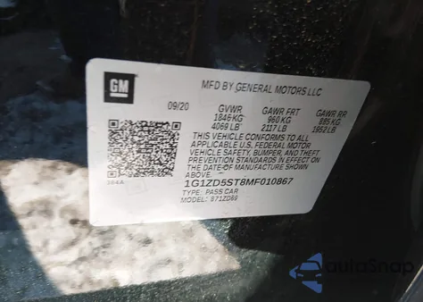 2021 Chevrolet Malibu Fwd Lt из США, поврежденный, VIN 1G1ZD5ST8MF010867